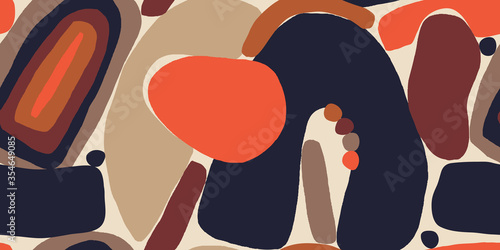 Hand drawn abstract pattern. Creative collage contemporary seamless pattern. Natural colors. Fashionable template for design.