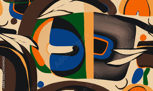 Hand drawn abstract pattern. Creative collage contemporary seamless pattern. Natural colors. Fashionable template for design.