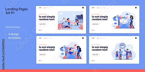 Emailing and meeting set. Family and friend gathering, eating , sending or receiving mail. Flat vector illustration. Communication concept for banner, website design or landing web page
