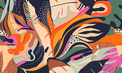 Keuken achterwand Kleurrijk patronen Trendy jungle planten botanische collage  © MURRIRA