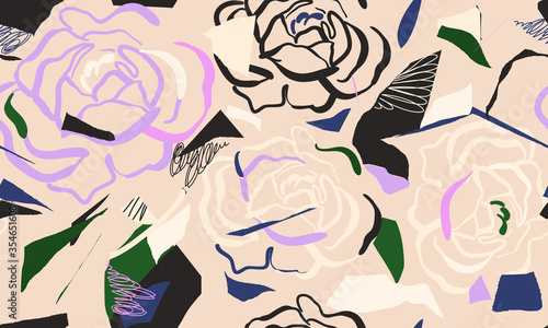 Trendy contemporary floral seamless pattern. Fashionable template for design. Soft feminine palette.