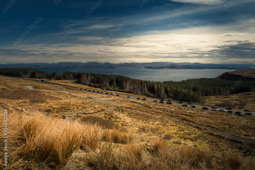 Beautiful landscape scenery on the old man of Storr the landmark in the area of Scottish Highlands