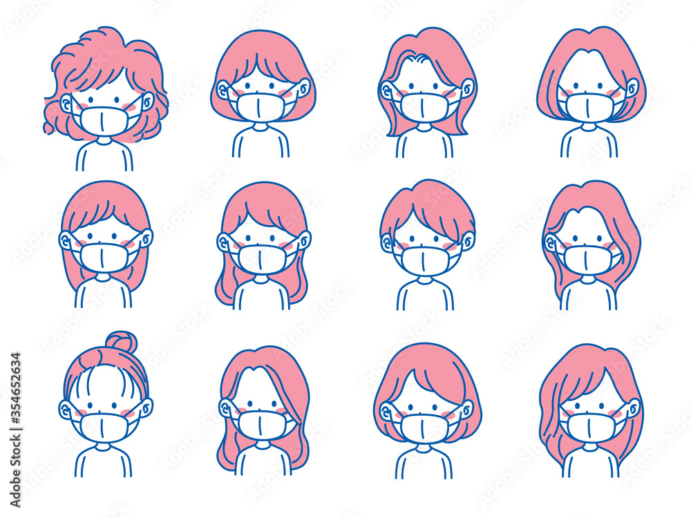 女性イラストマスクアイコンセット12種類カラー Stock Vector Adobe Stock