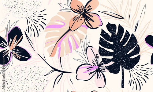 Trendy contemporary floral seamless pattern. Fashionable template for design. Soft feminine palette.