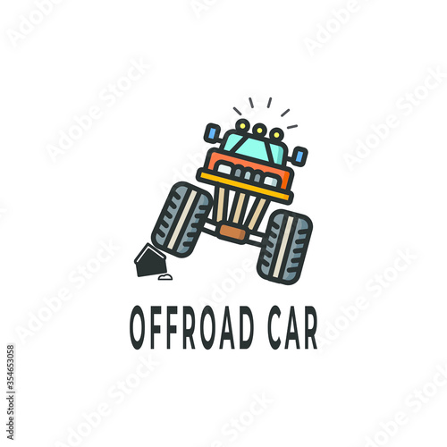 offroadd logo design vector illustration. nice offroad car with front tire style on rock