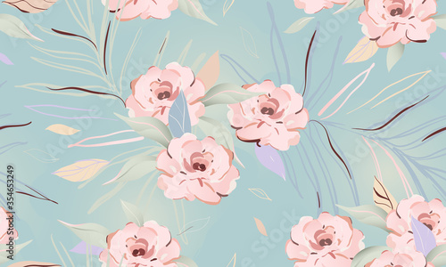 Feminine floral seamless pattern. Fashionable template for design. Soft color palette.