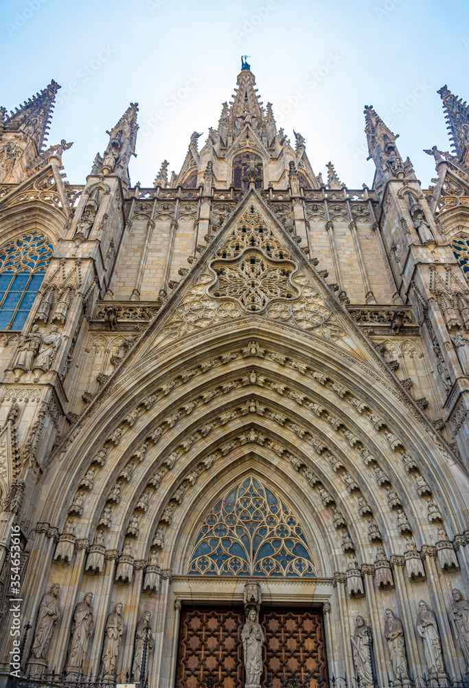 View of entrance to Barcelona Cathedral in Spain