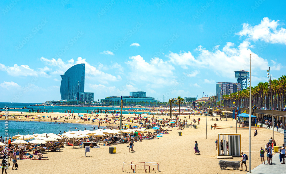View of beach in Barcelona, Spain