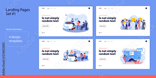 Coffee break set. Store customers giving positive feedback, man getting coronavirus news. Flat vector illustration. Communication concept for banner, website design or landing web page