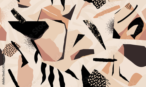Modern artistic illustration pattern. Creative collage with shapes. Seamless pattern. Fashionable template for design.