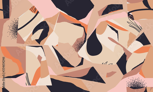 Modern artistic illustration pattern. Creative collage with shapes. Seamless pattern. Fashionable template for design.