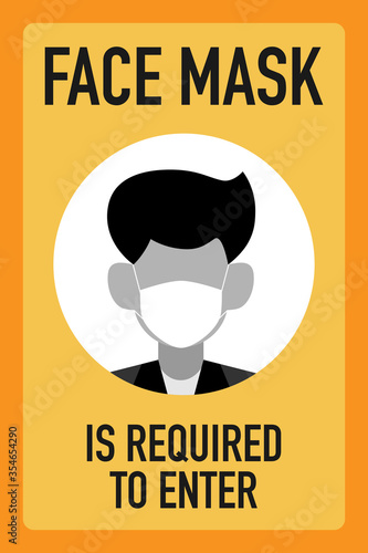Face mask is required to enter  signage vector design concept. After the Coronavirus or Covid-19 causing the way of life of humans to change to new normal.