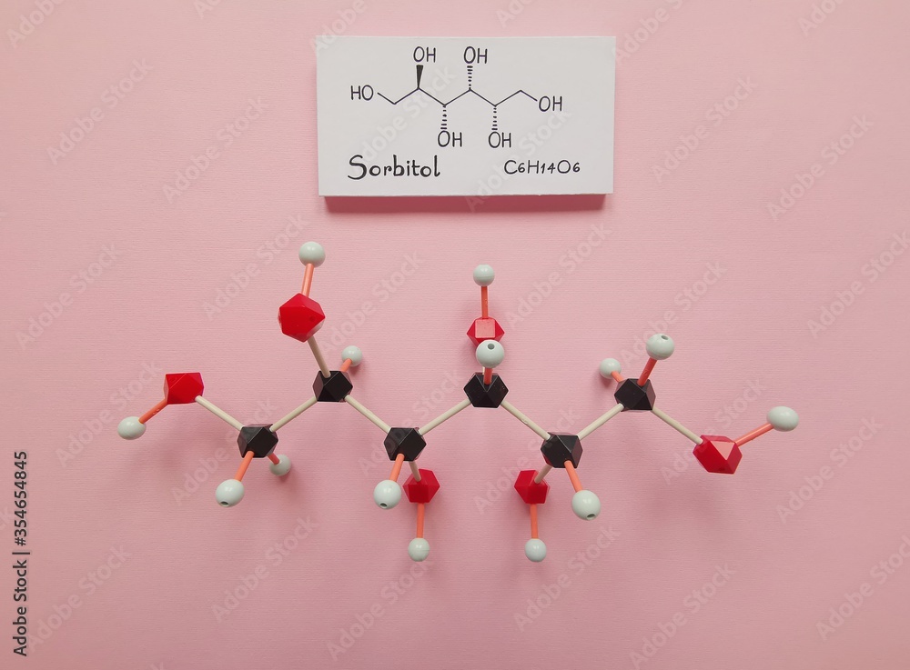 Molecular structure model and structural chemical formula of sorbitol