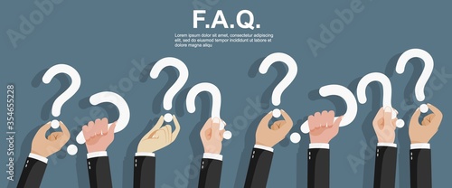 Human hands holding question mark, FAQ in flat design style, vector illustration
