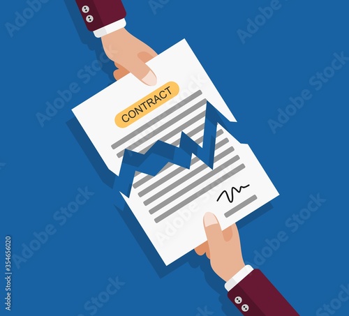 hands tearing apart contract document	
