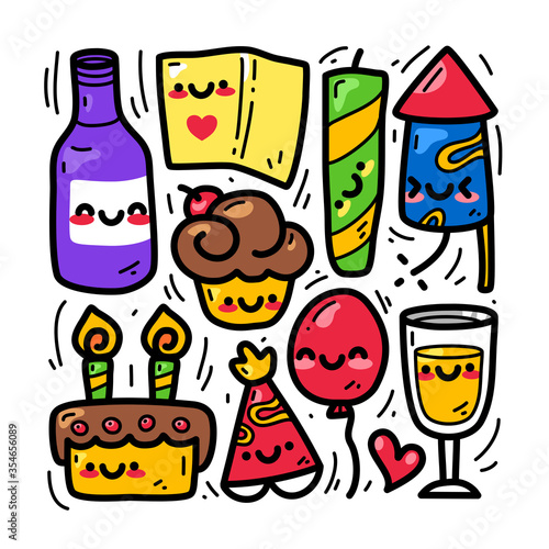 doodle collection set of party element.
