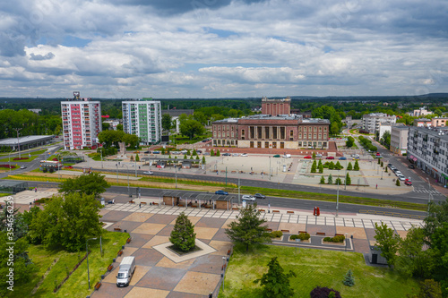 Aerial view of city center of Dabrowa Gornicza, Upper Silesia. Poland.