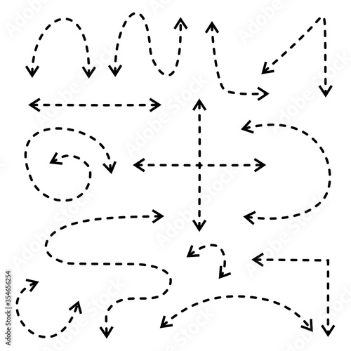 Set of arrow vectors with dashed lines. Vector illustration of design element.