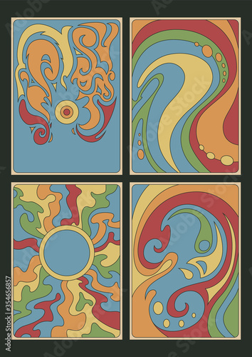 1960s Style Groovy Backgrounds, Vintage Color Abstract Wavy Patterns, Cover Templates