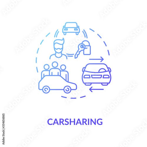 Car sharing blue gradient concept icon. Vehicle rental service. Collective ride on automobile. Transport exchange idea thin line illustration. Vector isolated outline RGB color drawing