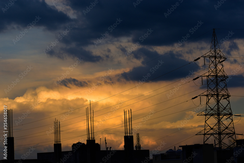 Landscape sunset with dramatic clouds.