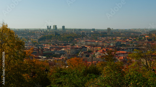 View of Prague from the top of Petrin hill in the fall. © Oleksii