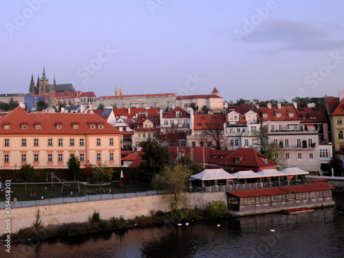 The historical center of Prague at sunrise. City landscape.