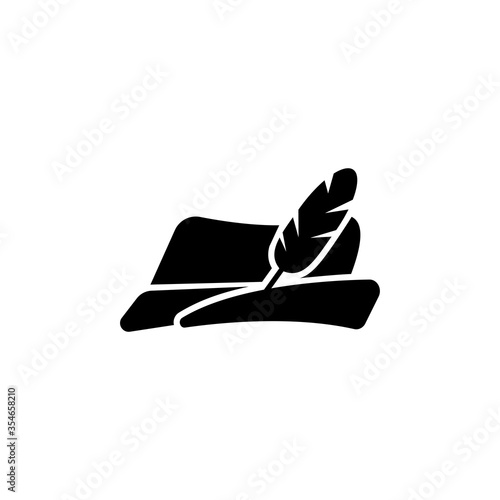 Traditional Hunter Hat with Feather. Flat Vector Icon illustration. Simple black symbol on white background. Traditional Hunter Hat with Feather sign design template for web and mobile UI element.