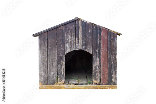 old wooden doghouse isolated on white background
