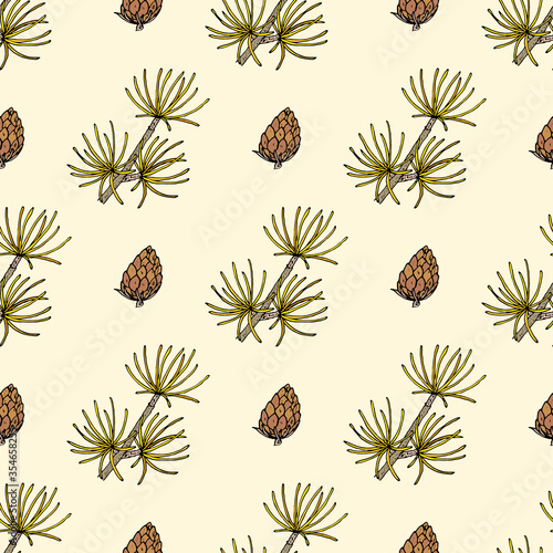 Seamless pattern with hand drawn golden larch