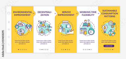 Collaborative economy benefits onboarding vector template. Goods and services sharing advantages. Responsive mobile website with icons. Webpage walkthrough step screens. RGB color concept