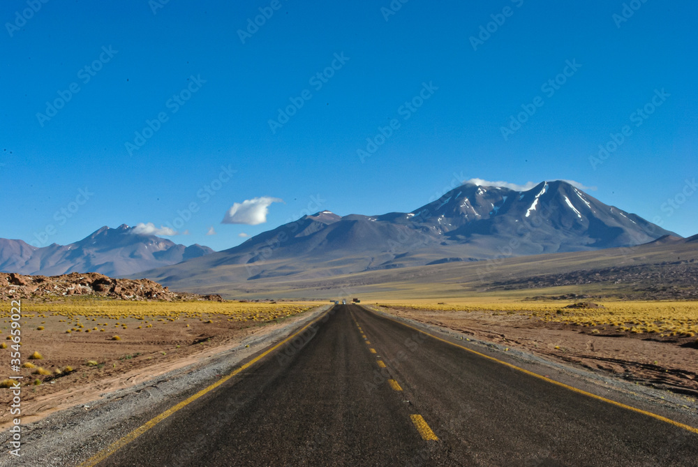 Road to the mountains in Atacama Desert.