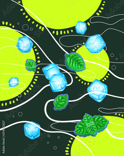 Vector lemonade abstract illustration, mint and ice cube 