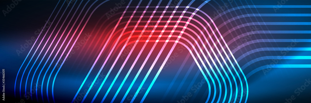 Shiny neon lines, stripes and waves, technology abstract background. Trendy abstract layout template for business or technology presentation, internet poster or web brochure cover, wallpaper Shiny neon lines, stripes and waves, technology abstract background. Trendy abstract layout template for business or technology presentation, internet poster or web brochure cover, wallpaper