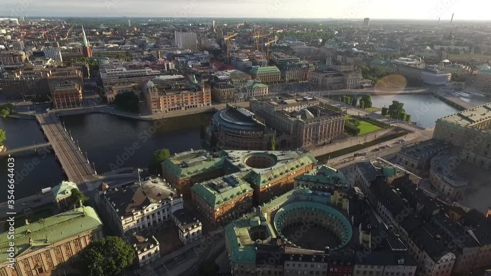 An aerial view shows the Parliament House on Riksgatan in Stockholm, Sweden.