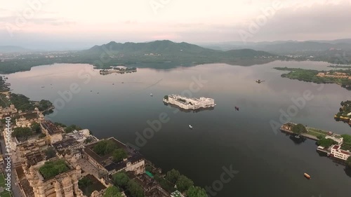 An aerial view shows the Taj Lake Palace on Lake Pichola in Udaipur, India is seen. photo