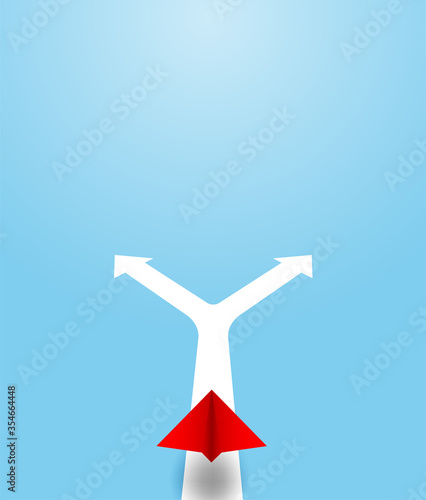 Decision business, Problem solving, way to success concept. Red paper plane flying choose a way to success. paper art style. vector. illustration.