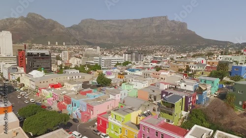 An aerial view shows traffic bustling in the city of Bo-Kaap in Cape Town, South Africa.