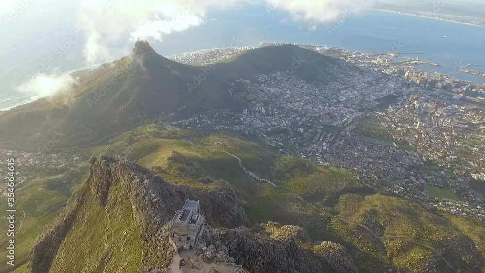 an-aerial-view-shows-table-mountain-in-cape-town-south-africa-stock