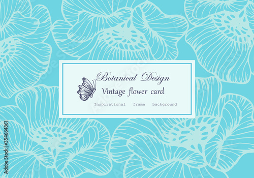 Vintage card hand drawn Poppy  Floral wreath floral flower frame for flower shop with label design, summer, rose, flower greeting card, background for cosmetic packaging