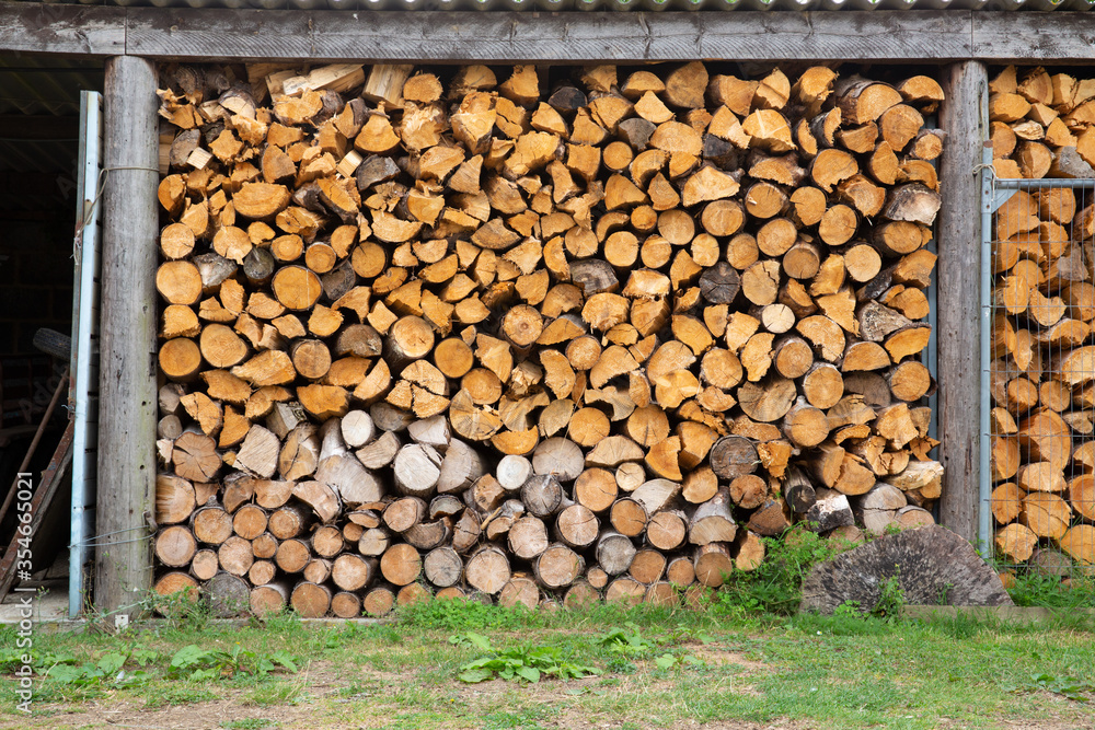 Log store full of logs. UK Log store full of logs. UK