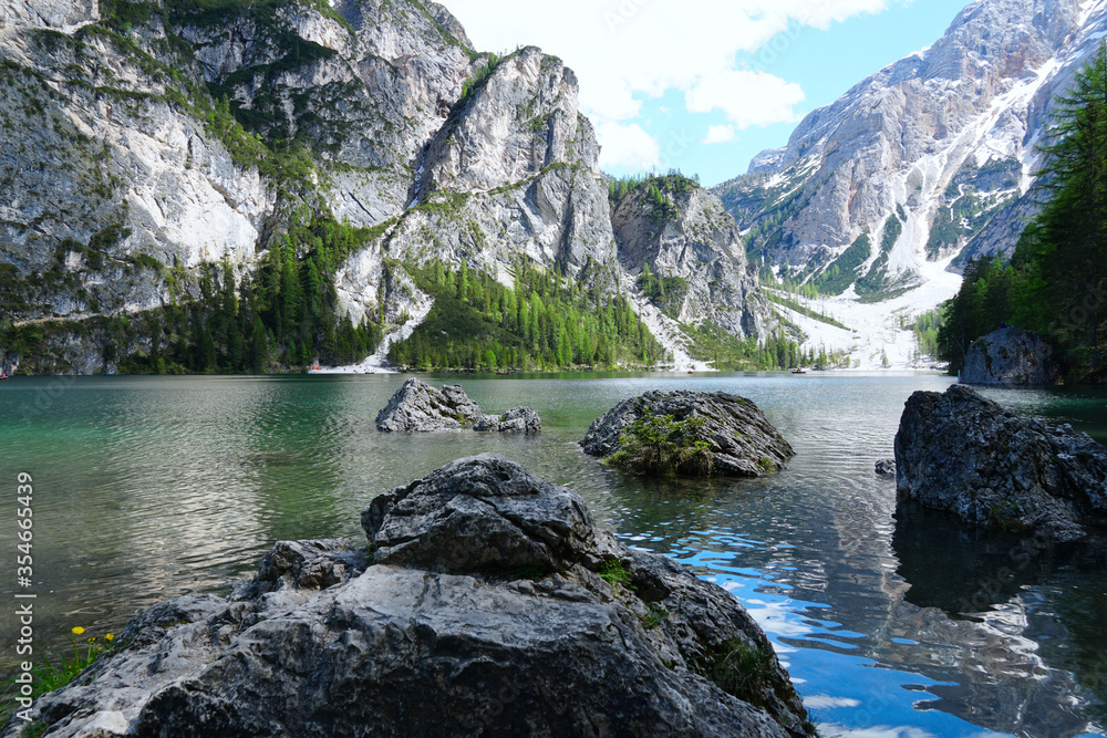 Lake Pragser in Northern Italy, near Prags city.