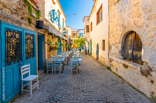 Fototapeta Naklejka Na Ścianę i Meble -  Alacati street view in Alacati Town. Alacati is populer historical tourist destination in Turkey.