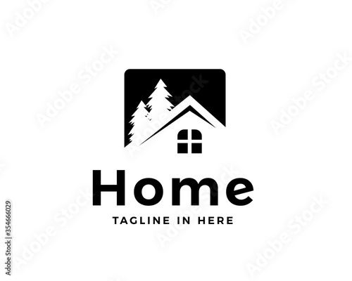 Elegant house pine garden logo design inspiration