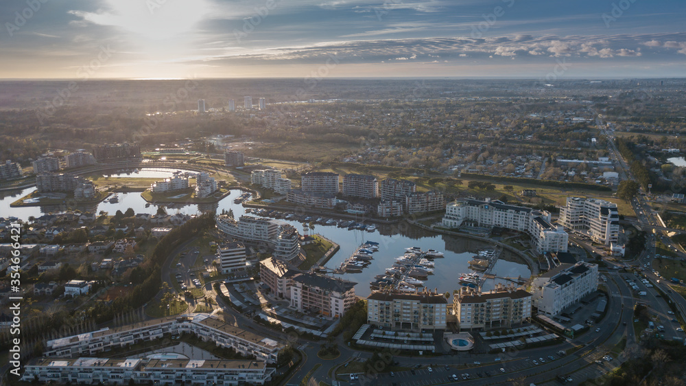Obraz premium Aerial view of the private neighborhood of Nordelta, located in the Tigre district, Buenos Aires, Argentina.