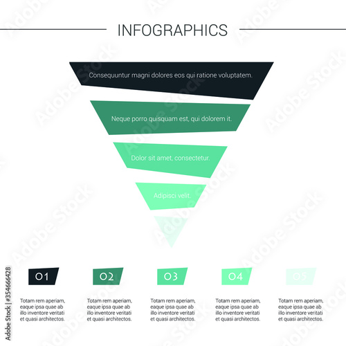 Pyramid Infographics. Funnel Pyramid with 5 charts