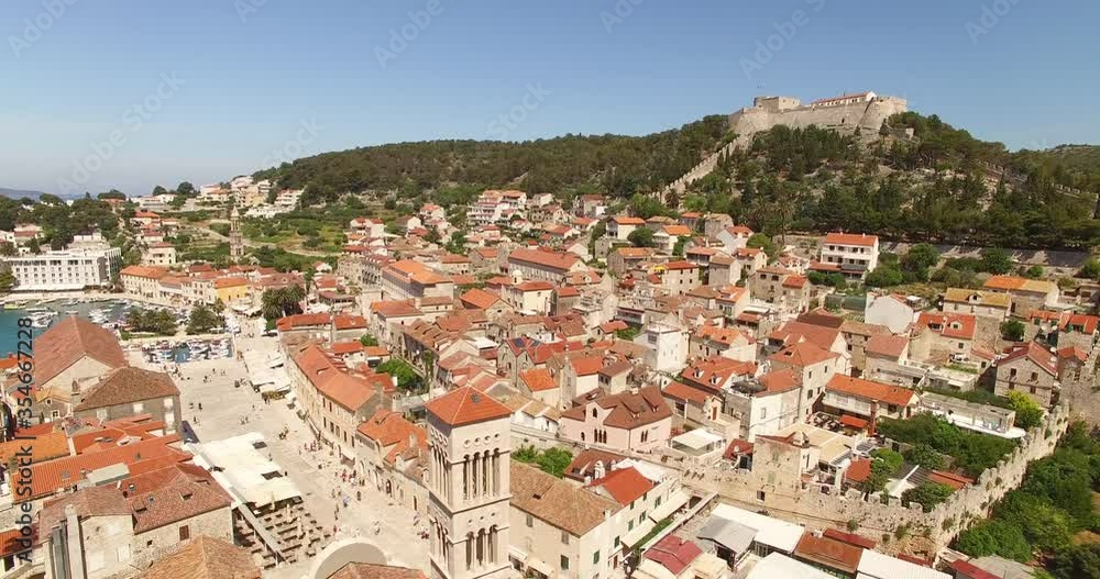 An aerial view shows the resort town of Hvar, Croatia. An aerial view shows the resort town of Hvar, Croatia.