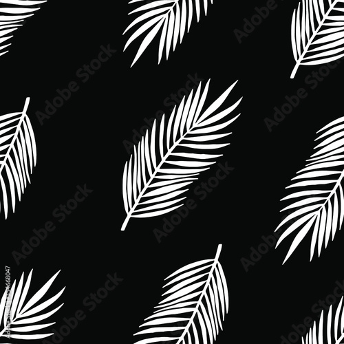 Tropical seamless pattern with palm leaves. Hand drawn summer illustration for cards, posters, textile, clothes and other design.