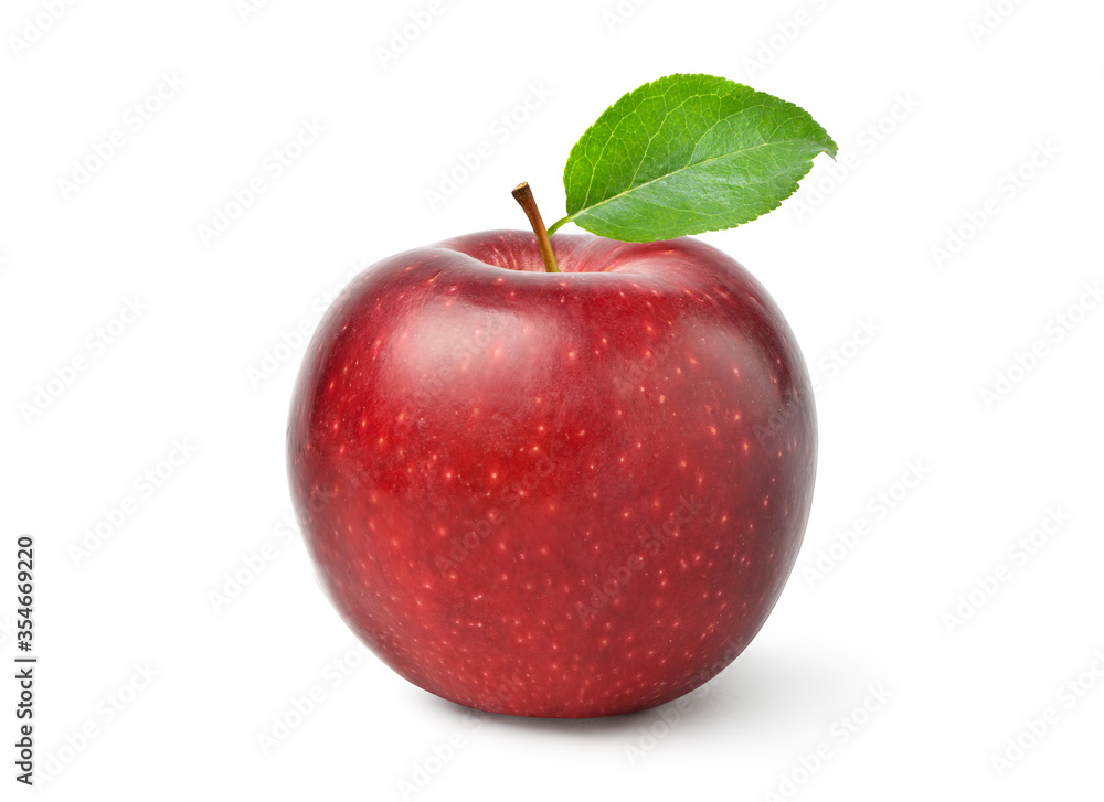 Fresh red Apple fruit with green leaf isolated on white background with clipping path. Fresh red Apple fruit with green leaf isolated on white background with clipping path.