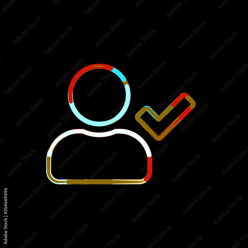 Fototapeta premium Symbol user check from multi-colored circles and stripes. Red, brown, blue, white
